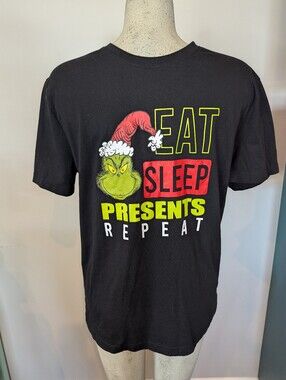 The Grinch - Eat Sleep Presents Repeat - Men's Short Sleeve Graphic T-Shirt Sz M